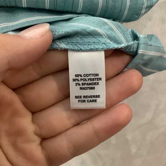 Cato Woman Plus Size 22/24W Teal Striped Button-Up Shirt 3/4 Sleeves Cotton NWT - Picture 5 of 8